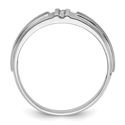 14k White Gold Men's Polished and Satin 3-Stone 1/20 Ct. Lab Grown Diamond Ring