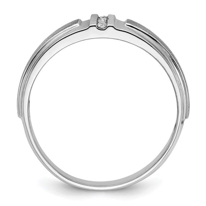 14k White Gold Men's Polished and Satin 3-Stone 1/20 Ct. Lab Grown Diamond Ring