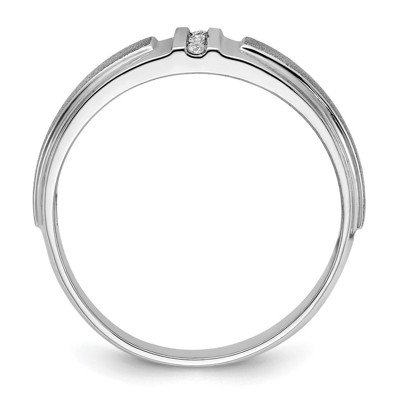 14k White Gold Men's Polished and Satin 3-Stone 1/20 Ct. Lab Grown Diamond Ring