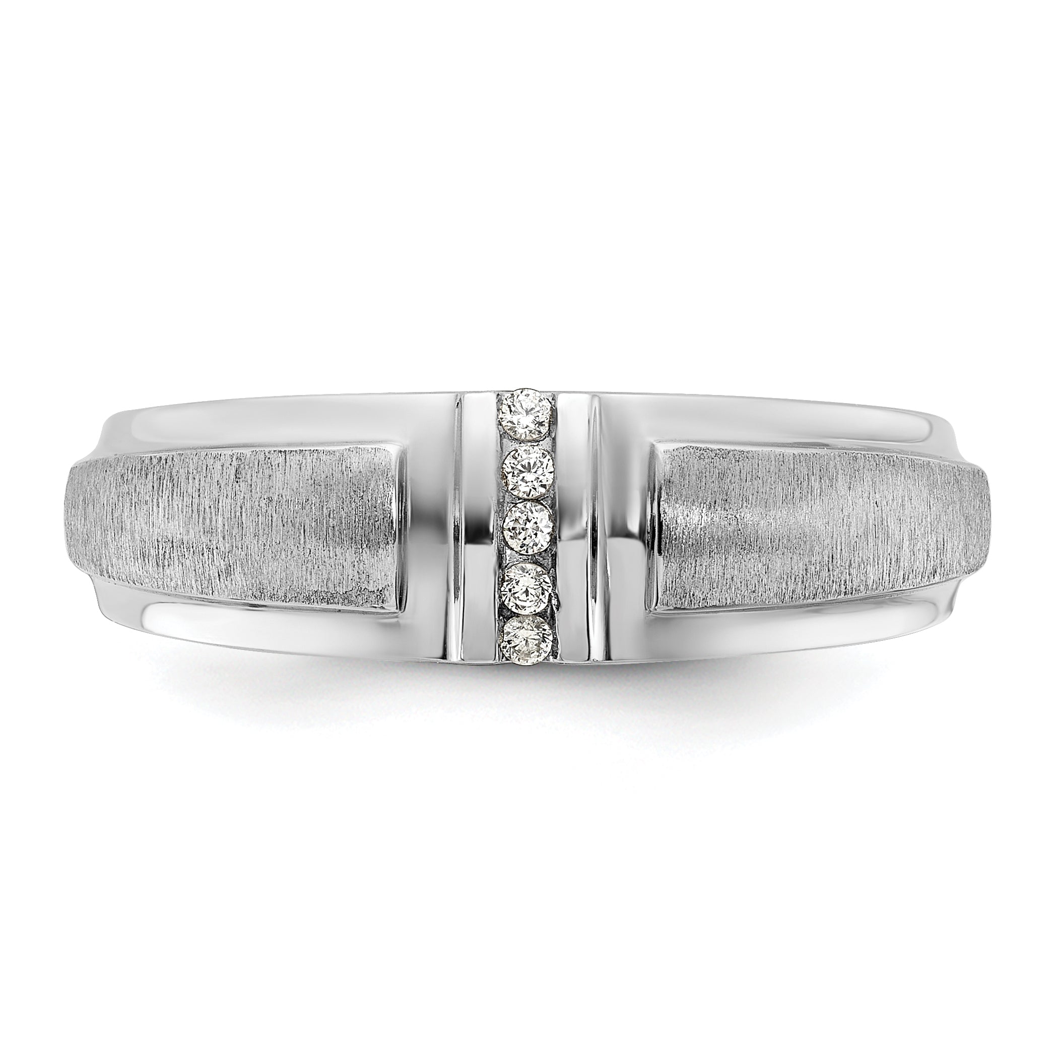 14k White Gold Men's Polished and Satin 3-Stone 1/20 Ct. Lab Grown Diamond Ring