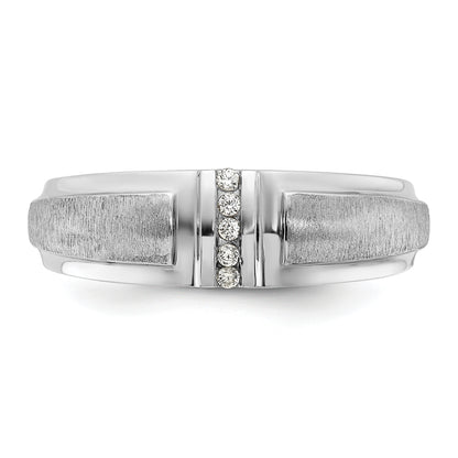 14k White Gold Men's Polished and Satin 3-Stone 1/20 Ct. Lab Grown Diamond Ring