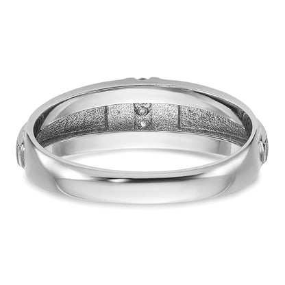 14k White Gold Men's Polished and Satin 3-Stone 1/20 Ct. Lab Grown Diamond Ring