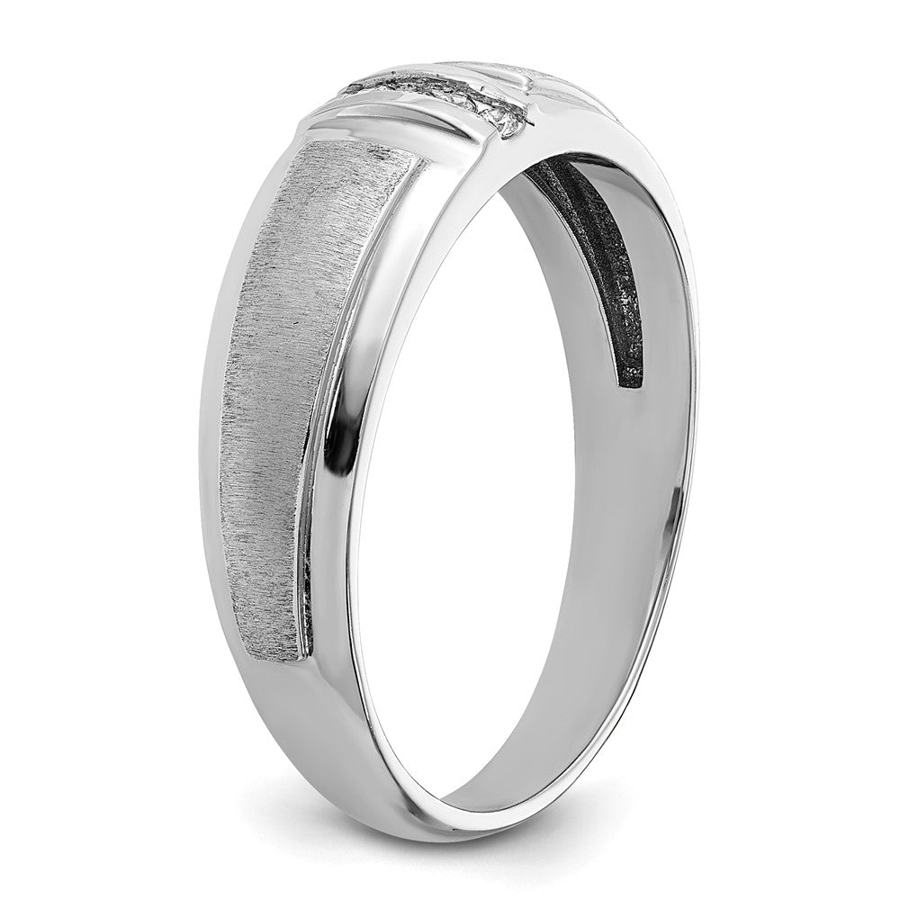 14k White Gold Men's Polished and Satin 1/20 carat Diamond Complete Ring