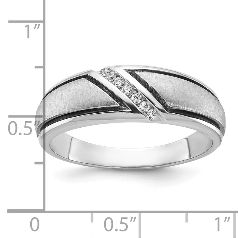 10K White Gold Ibgoodman With Black Rhodium Men'S Polished And Satin 1/15 Carat A Quality Diamond Ring