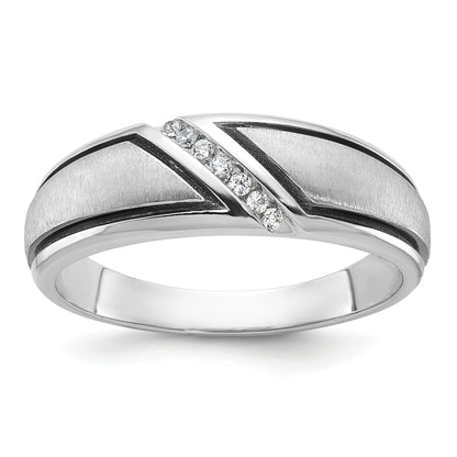 10K White Gold Ibgoodman With Black Rhodium Men'S Polished And Satin 1/15 Carat A Quality Diamond Ring