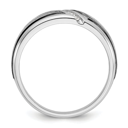 14k White Gold with Black Rhodium 1/15 Ct. Lab Grown Diamond VS/SI+ G+ Polished and Satin Men's Ring