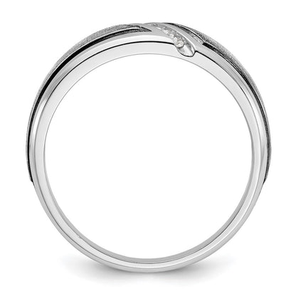 14k White Gold with Black Rhodium Men's Satin 1/15 carat Diamond Complete Ring