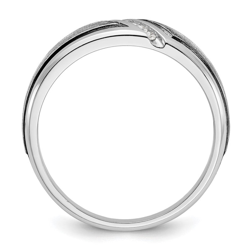 14k White Gold with Black Rhodium Men's Satin 1/15 carat Diamond Complete Ring