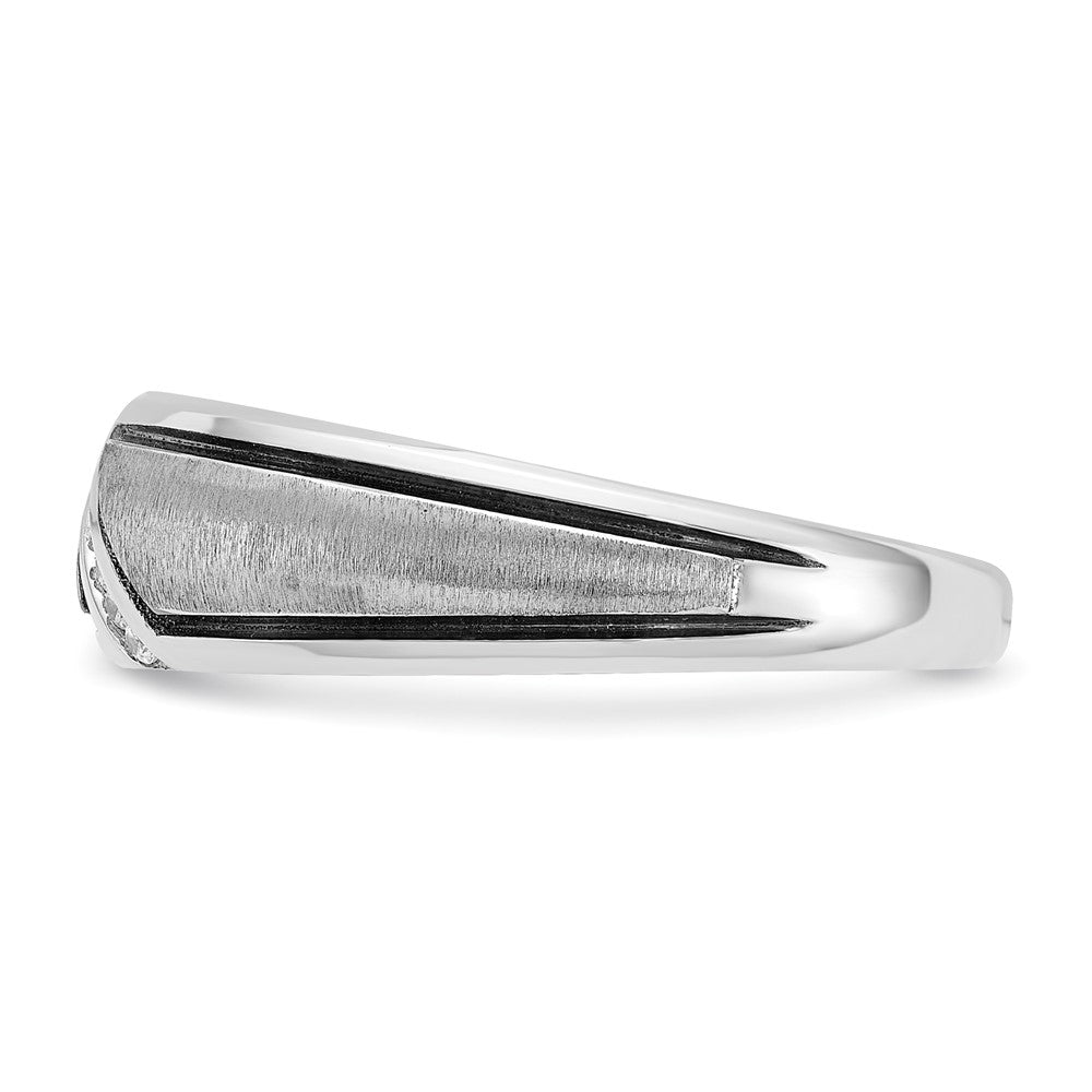 14k White Gold with Black Rhodium Men's Satin 1/15 carat Diamond Complete Ring