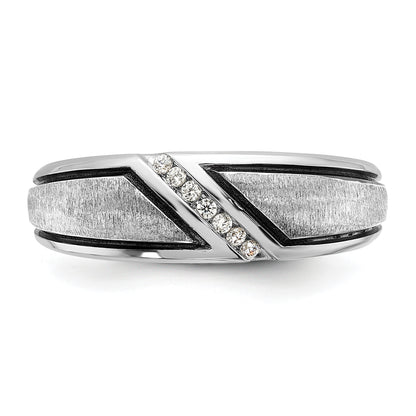 14k White Gold with Black Rhodium Men's Satin 1/15 carat Diamond Complete Ring