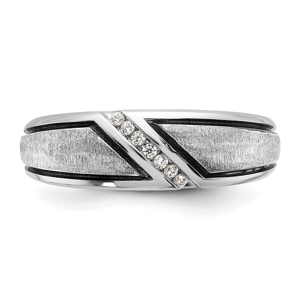 14k White Gold with Black Rhodium Men's Satin 1/15 carat Diamond Complete Ring
