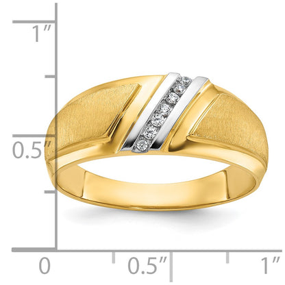 10K Yellow W/Rhodium Ibgoodman With White Rhodium Men'S Polished And Satin 1/20 Carat A Quality Diamond Ring