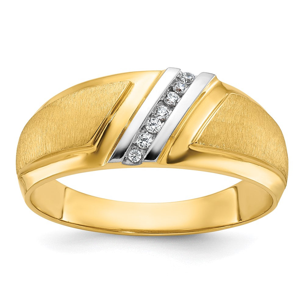 10K Yellow W/Rhodium Ibgoodman With White Rhodium Men'S Polished And Satin 1/20 Carat A Quality Diamond Ring