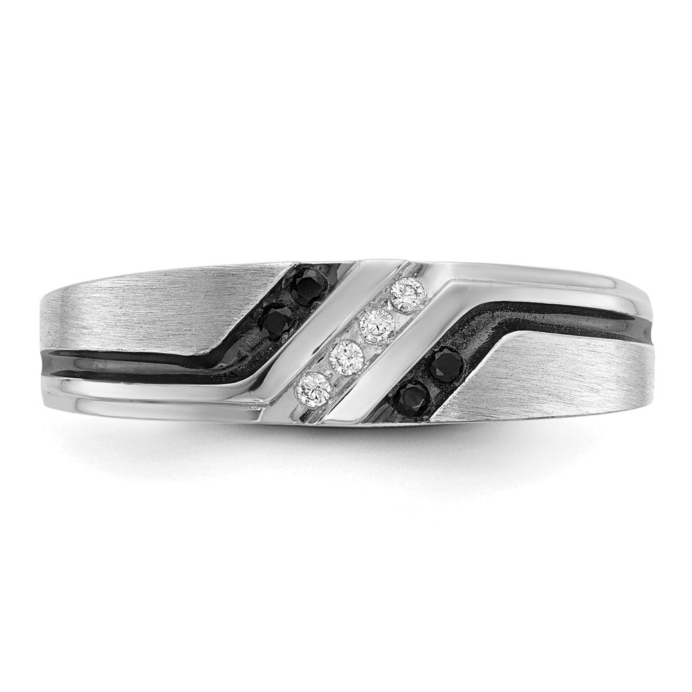 14k White Gold with Black Rhodium Men's Satin 1/8 carat Black and White Diamond Complete Ring