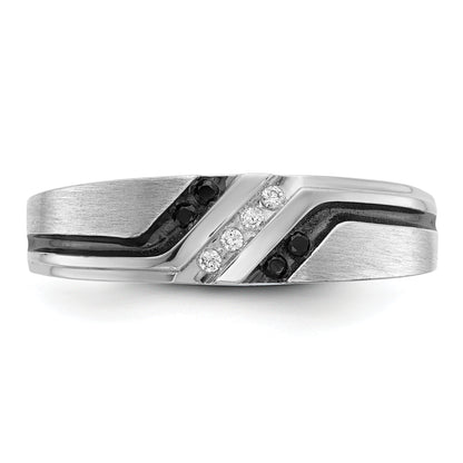 14k White Gold with Black Rhodium Men's Satin 1/8 carat Black and White Diamond Complete Ring