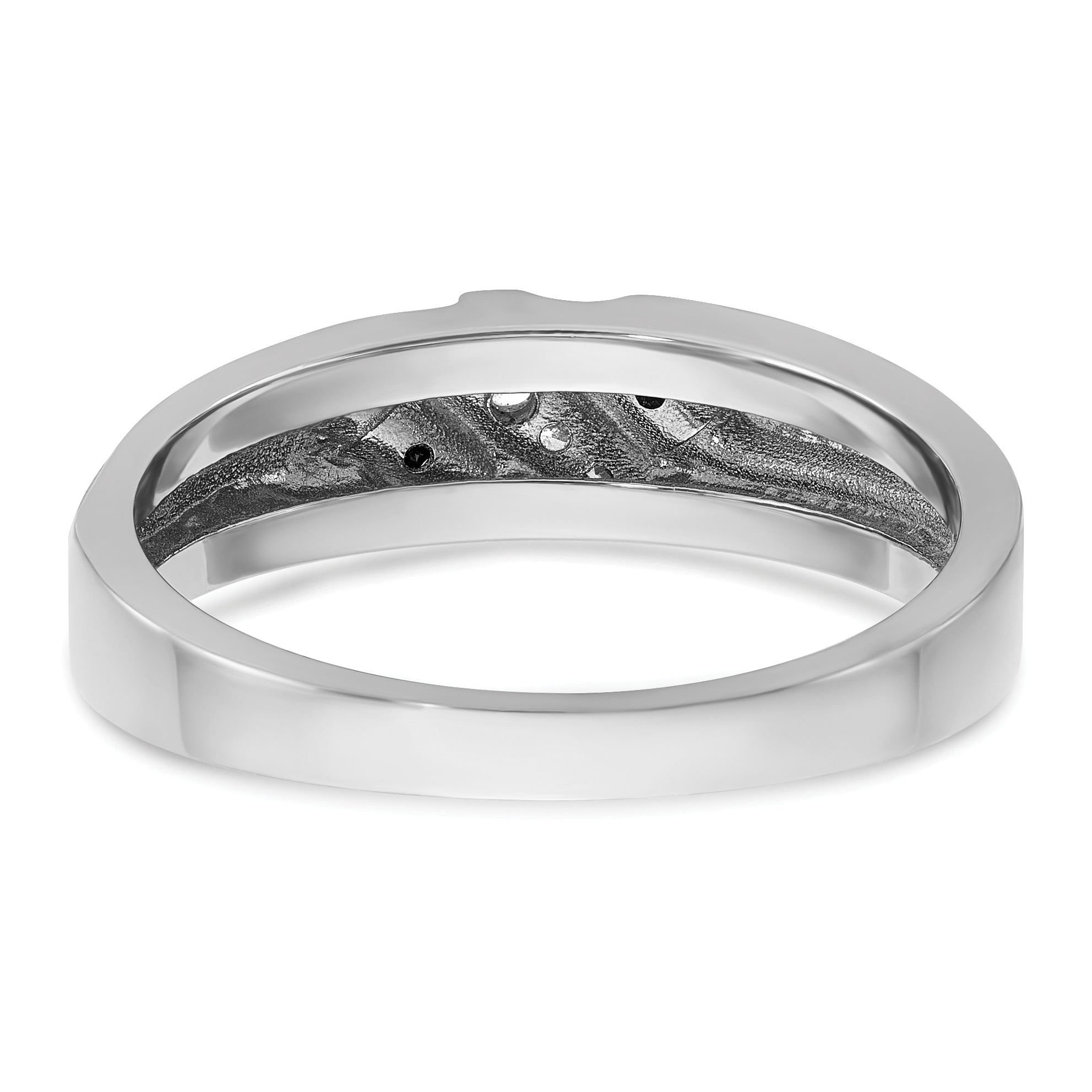 14k White Gold with Black Rhodium Men's Satin 1/8 carat Black and White Diamond Complete Ring