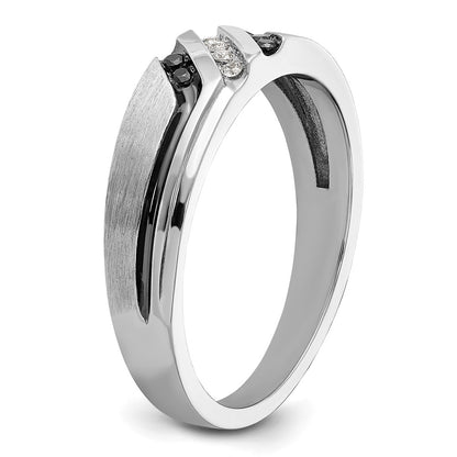 14k White Gold with Black Rhodium Men's Satin 1/8 carat Black and White Diamond Complete Ring