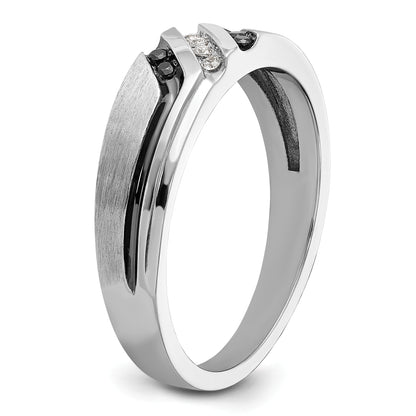 14k White Gold with Black Rhodium Men's Satin 1/8 carat Black and White Diamond Complete Ring