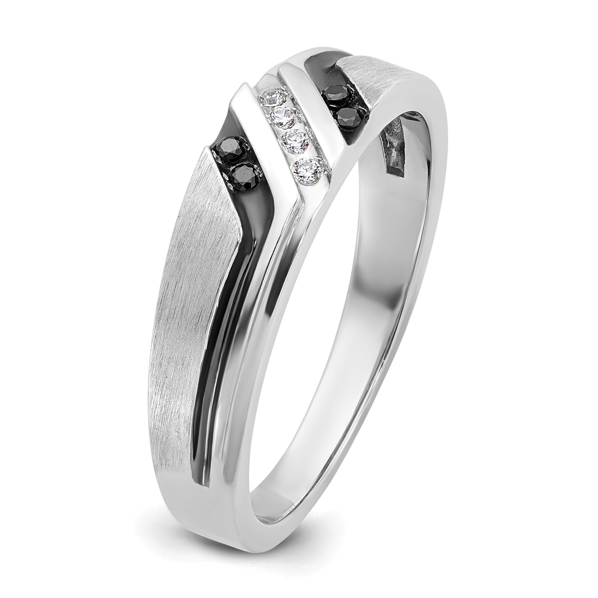 14k White Gold with Black Rhodium Men's Satin 1/8 carat Black and White Diamond Complete Ring