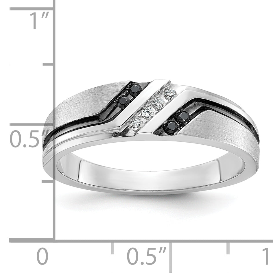 14k White Gold with Black Rhodium Men's Satin 1/8 carat Black and White Diamond Complete Ring