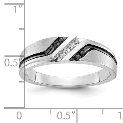 14k White Gold with Black Rhodium Men's Satin 1/8 carat Black and White Diamond Complete Ring
