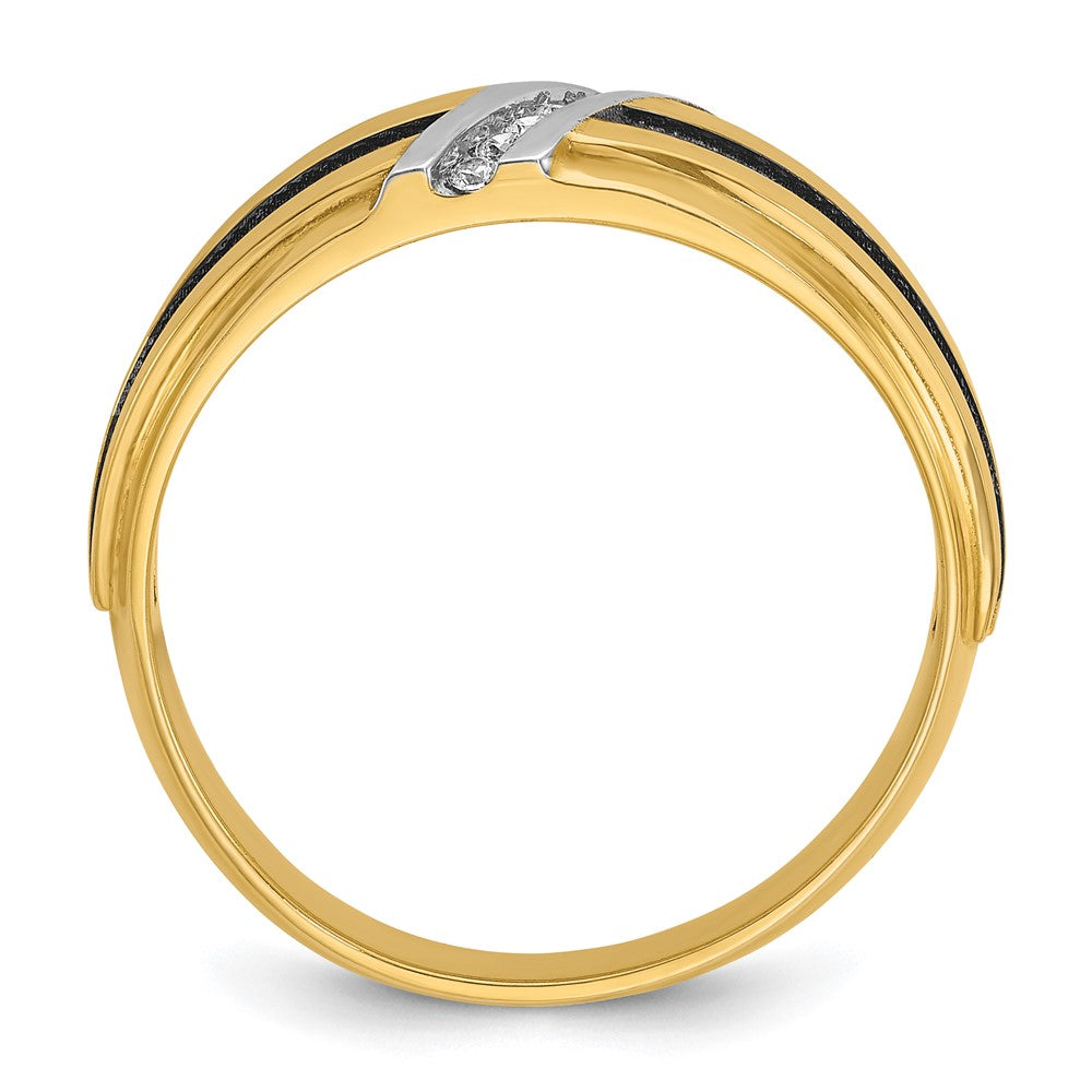 10K Yellow W/Rhodium Ibgoodman With Black And White Rhodium Men'S Polished Satin Grooved 1/20 Carat A Quality Diamond Ring