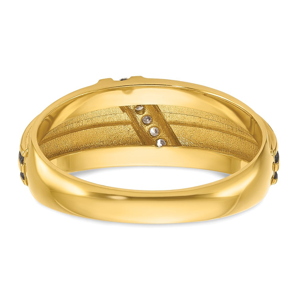 10K Yellow W/Rhodium Ibgoodman With Black And White Rhodium Men'S Polished Satin Grooved 1/20 Carat A Quality Diamond Ring