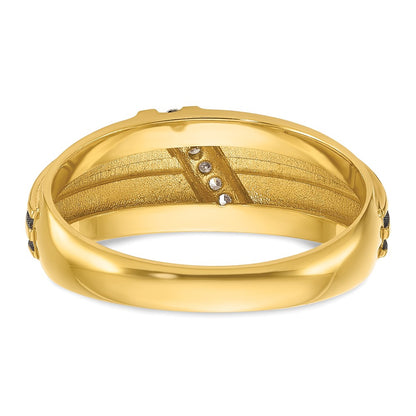 10K Yellow W/Rhodium Ibgoodman With Black And White Rhodium Men'S Polished Satin Grooved 1/20 Carat A Quality Diamond Ring