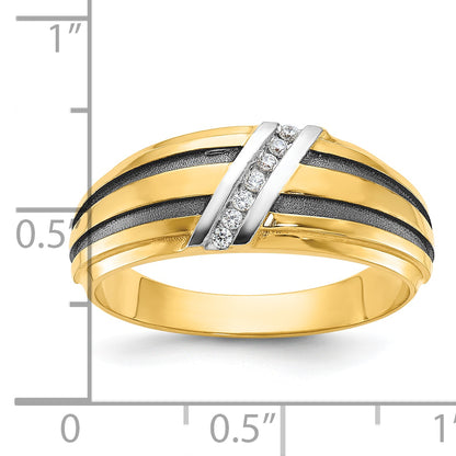 10K Yellow W/Rhodium Ibgoodman Men'S Polished Satin And Grooved Ring Mounting