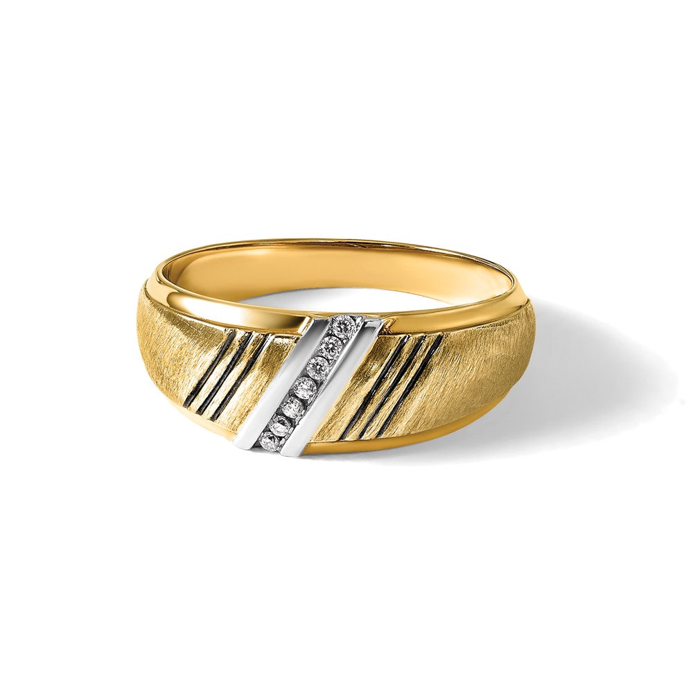 14k Yellow & Rhodium with Black and White Men's Polished and Satin 1/20 Ct. Lab Grown Diamond Ring