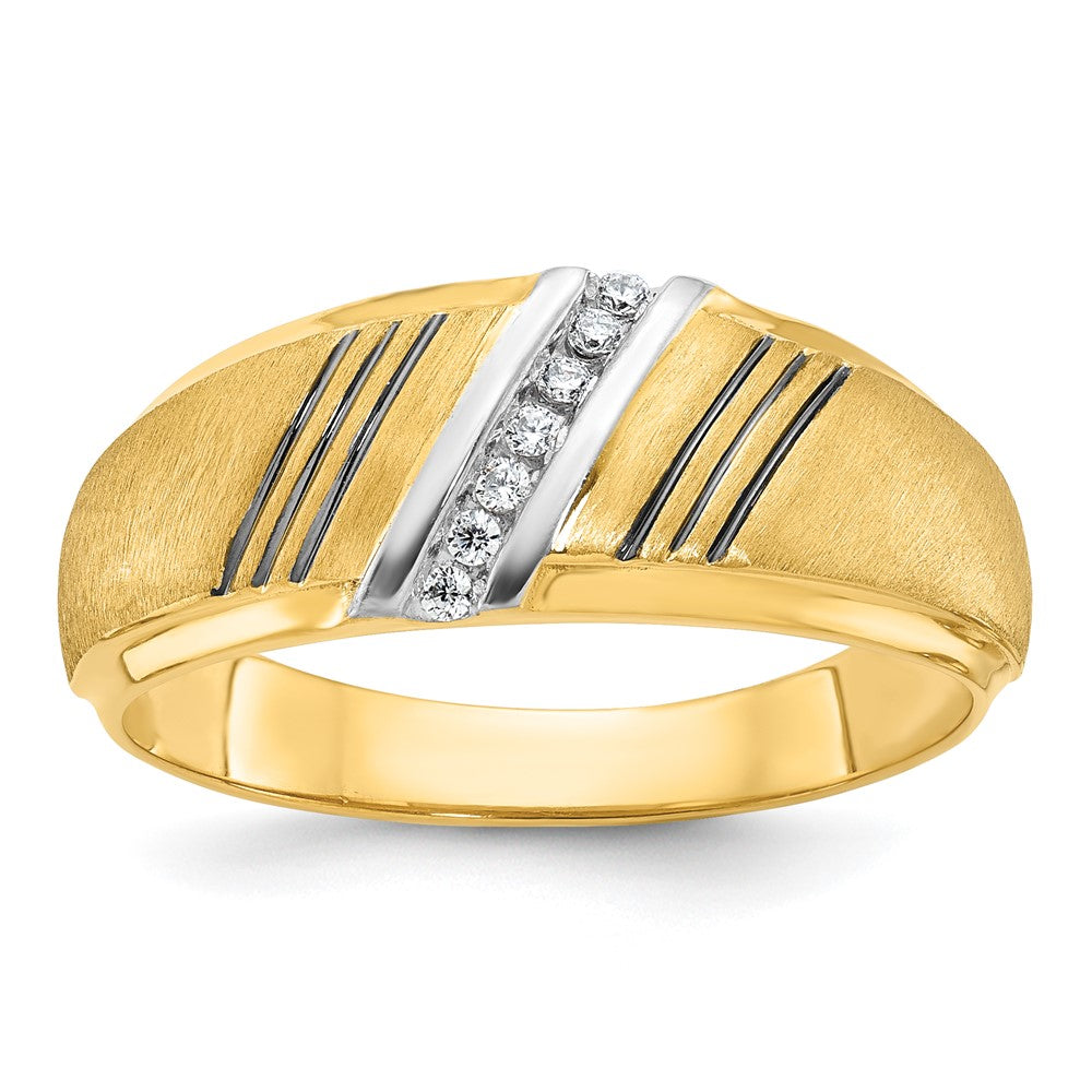 14k Yellow & Rhodium with Black and White Men's Polished and Satin 1/20 Ct. Lab Grown Diamond Ring