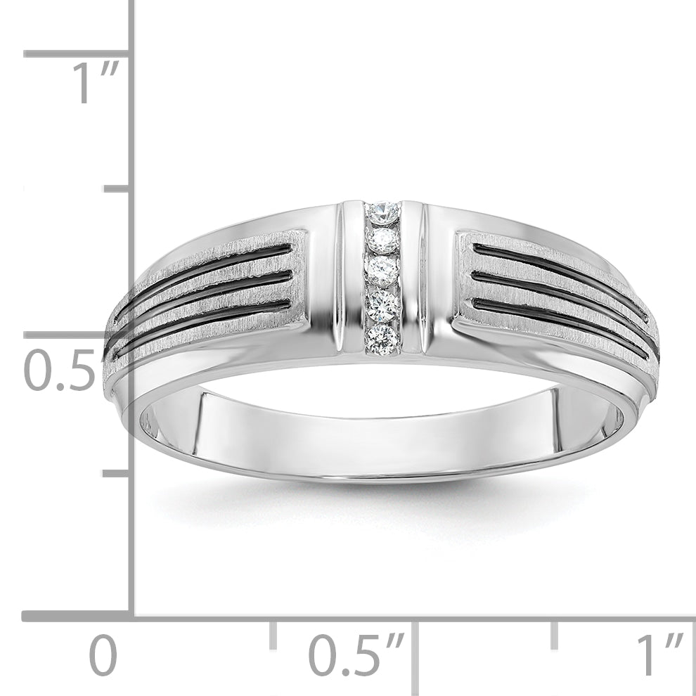 14k White Gold with Black Rhodium Men's Satin 1/20 carat Diamond Complete Ring