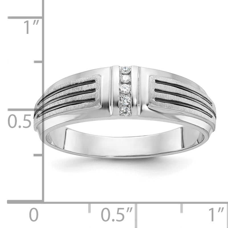 14k White Gold with Black Rhodium Men's Satin 1/20 carat Diamond Complete Ring