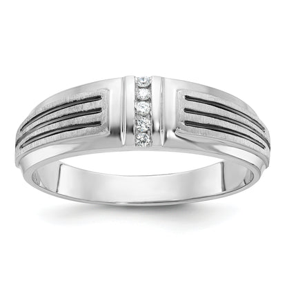 14k White Gold with Black Rhodium Men's Satin 1/20 carat Diamond Complete Ring