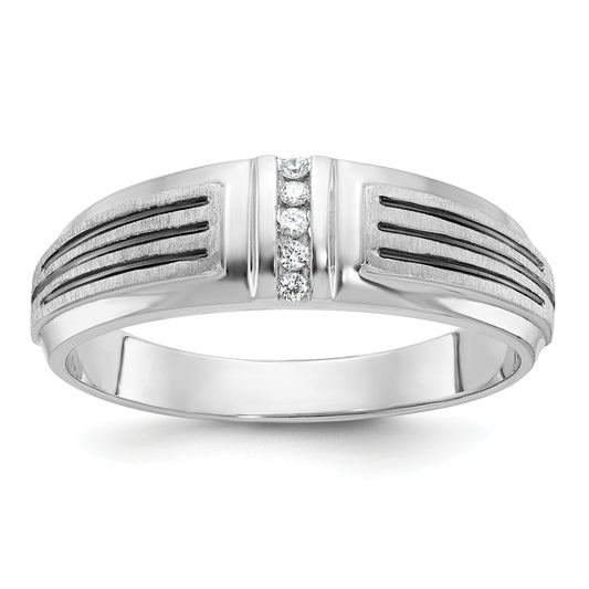 14k White Gold with Black Rhodium Men's Satin 1/20 carat Diamond Complete Ring
