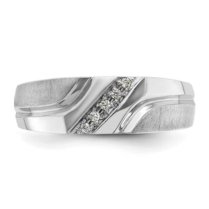 10K White Gold Ibgoodman Men'S Polished Satin And Grooved 5-Stone 1/20 Carat A Quality Diamond Ring