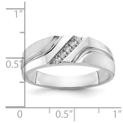 10K White Gold Ibgoodman Men'S Polished Satin And Grooved 5-Stone 1/20 Carat A Quality Diamond Ring