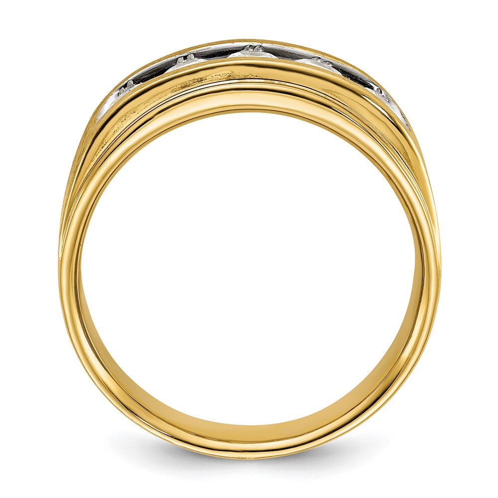 14k Yellow Gold with White Rhodium 1 Ct. Lab Grown Diamond VS/SI+ G+ Five Stone Polished and Brushed Men's Ring