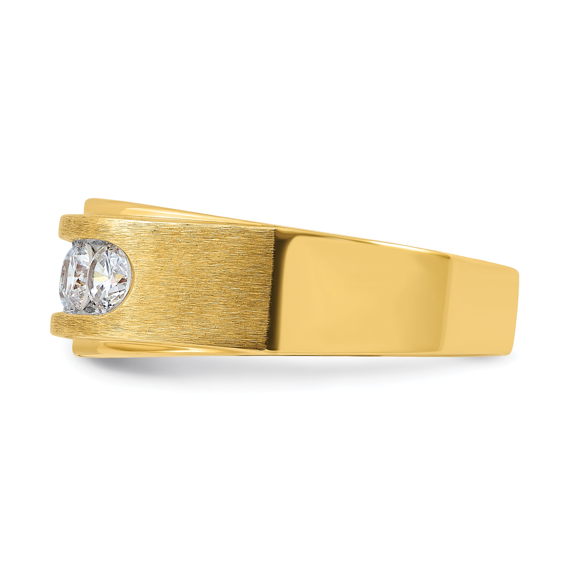 14k Yellow Gold with White Rhodium 1 Ct. Lab Grown Diamond VS/SI+ G+ Five Stone Polished and Brushed Men's Ring