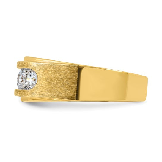 14K Yellow Gold 1 carat Lab Grown Diamond VS+ F+ Complete Polished and Brushed Five Stone Men's Wedding Band Ring