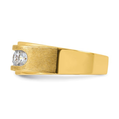 14K Yellow Gold 1 carat Lab Grown Diamond VS+ F+ Complete Polished and Brushed Five Stone Men's Wedding Band Ring
