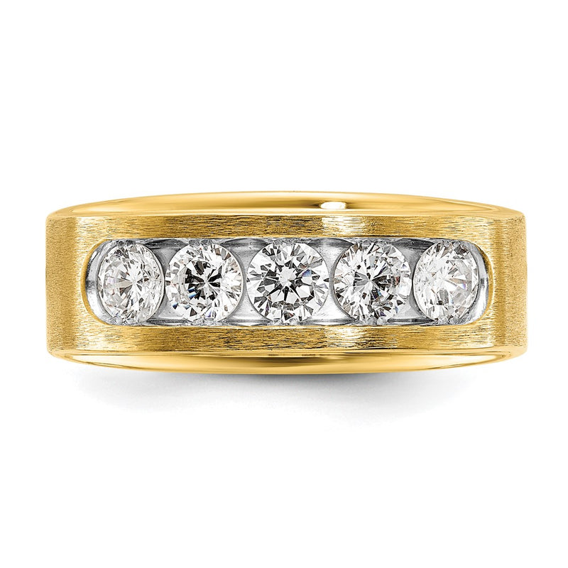 IBGoodman 14K 1 carat Lab Grown Diamond VS+ F+ Complete Polished and Brushed Five Stone Men's Wedding Band Ring