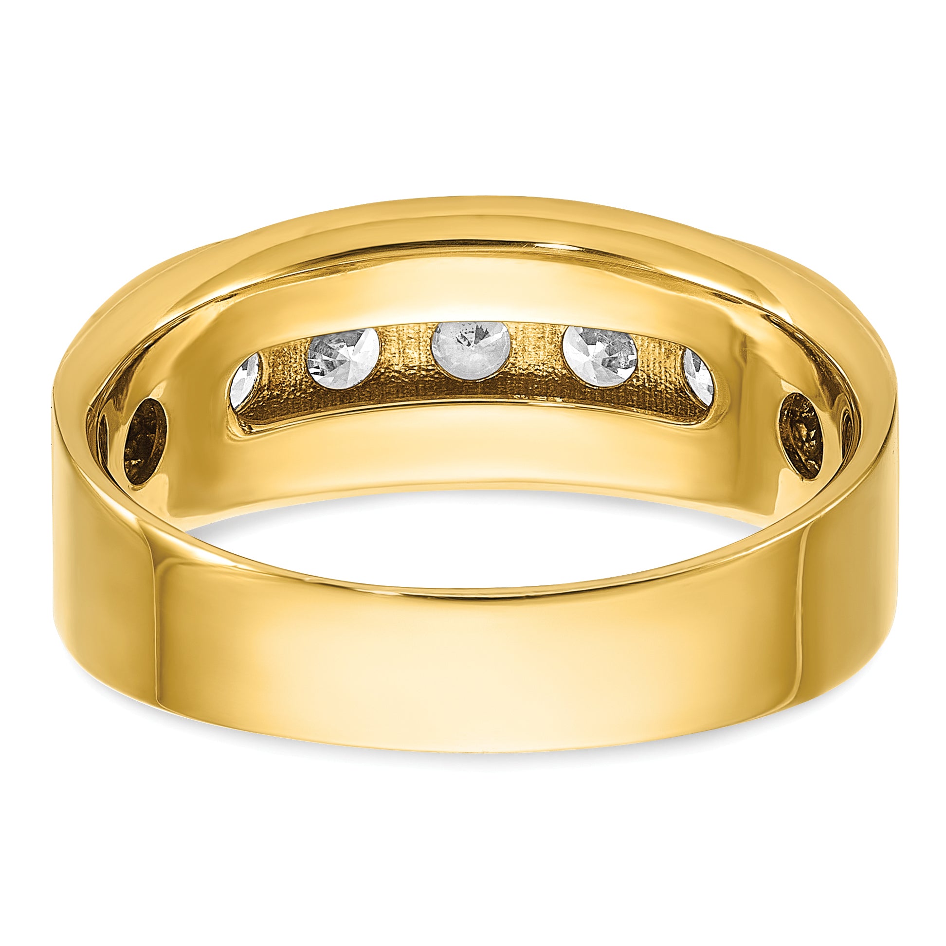 14k Yellow Gold with White Rhodium 1 Ct. Lab Grown Diamond VS/SI+ G+ Five Stone Polished and Brushed Men's Ring