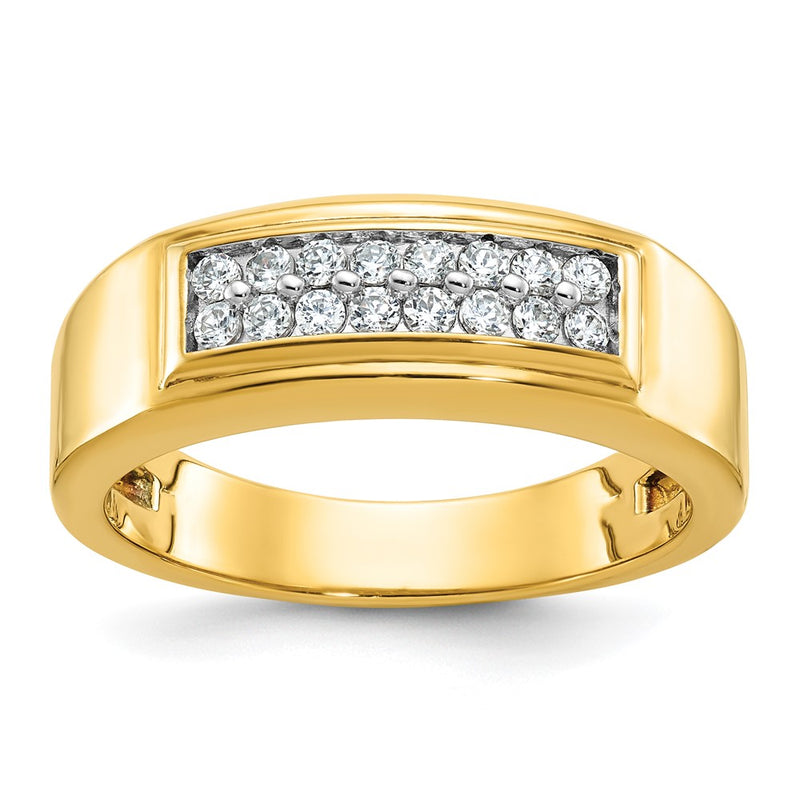 10K Yellow Gold Ibgoodman Men'S Polished 2-Row 1/3 Carat A Quality Diamond Ring