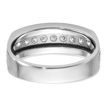 14k White Gold 1/2 Ct. Lab Grown Diamond VS/SI+ G+ Nine Stone Complete Polished Brushed and Grooved Men's Ring