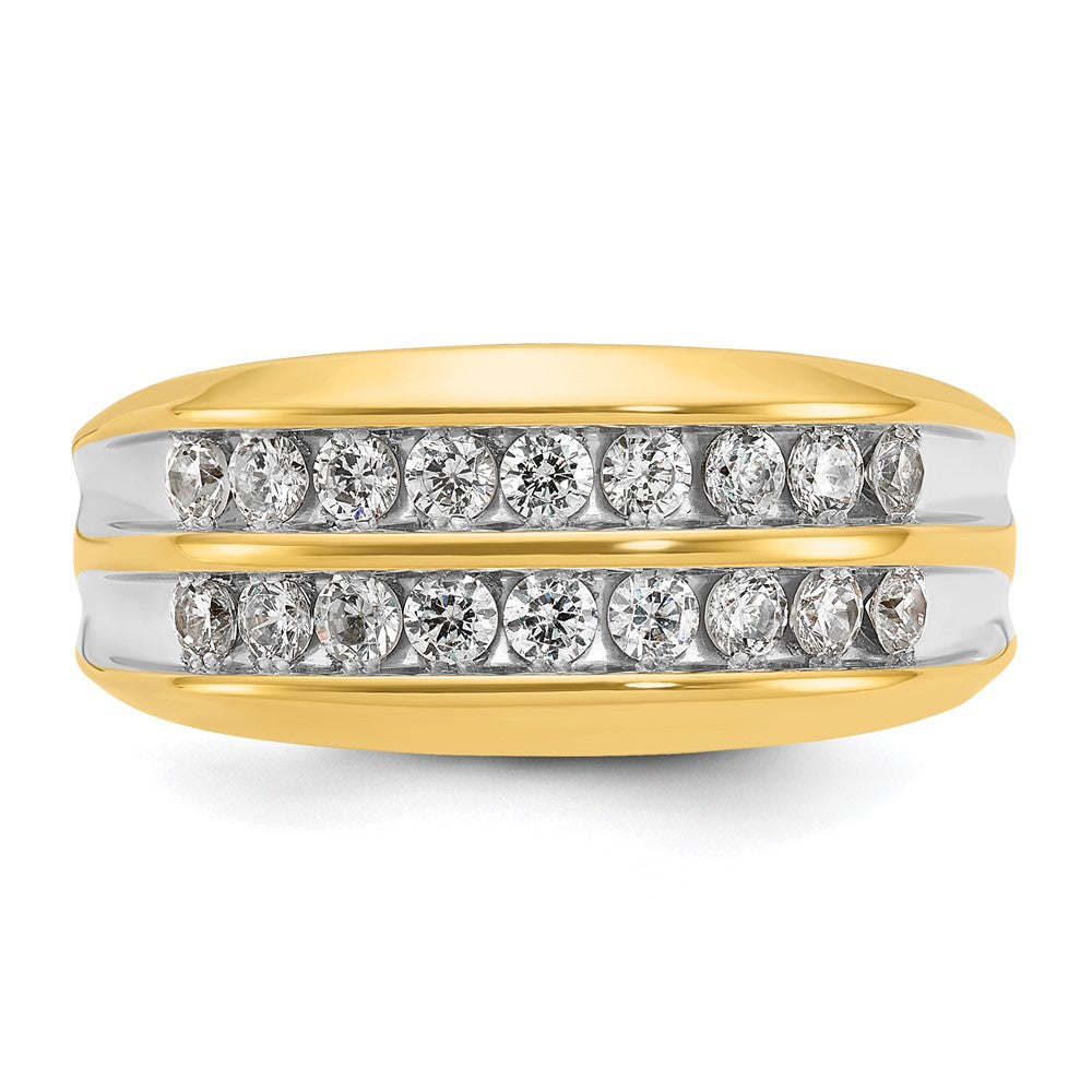 10K Yellow W/Rhodium Ibgoodman With White Rhodium Men'S Polished Two-Row 3/4 Carat A Quality Diamond Ring