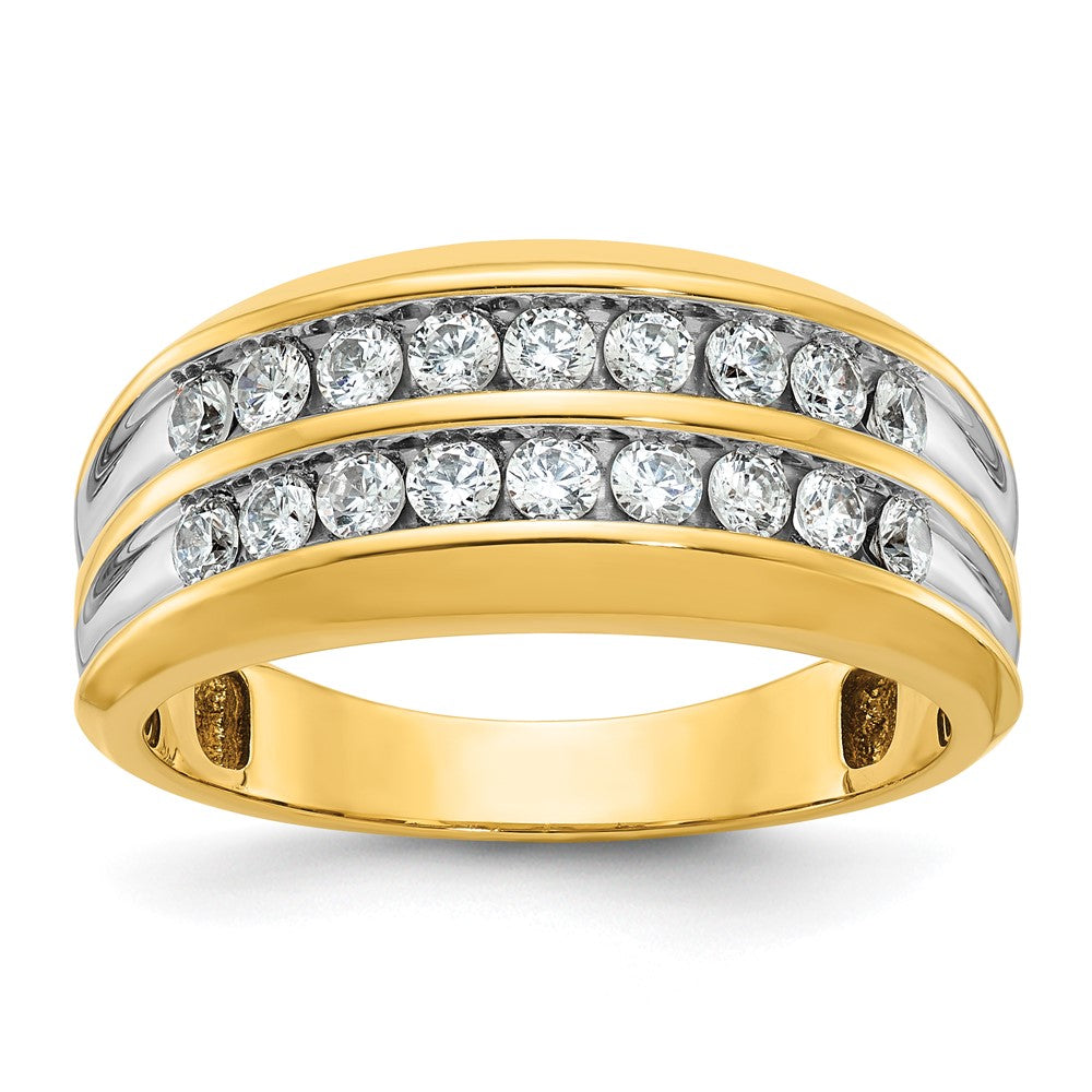 10K Yellow W/Rhodium Ibgoodman With White Rhodium Men'S Polished Two-Row 3/4 Carat A Quality Diamond Ring