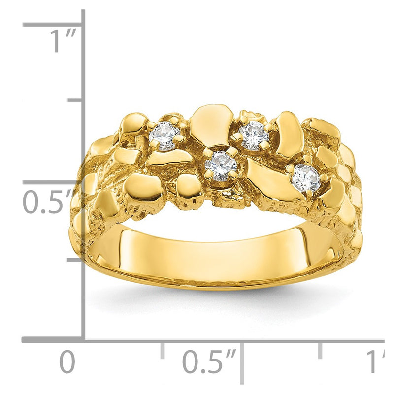 10K Yellow Gold Ibgoodman Men'S Polished Nugget Texture 1/4 Carat A Quality Diamond Ring