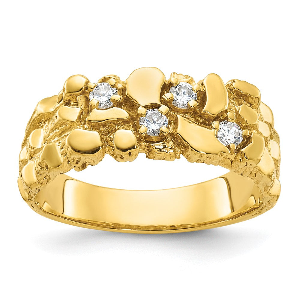 10K Yellow Gold Ibgoodman Men'S Polished Nugget Texture 1/4 Carat A Quality Diamond Ring