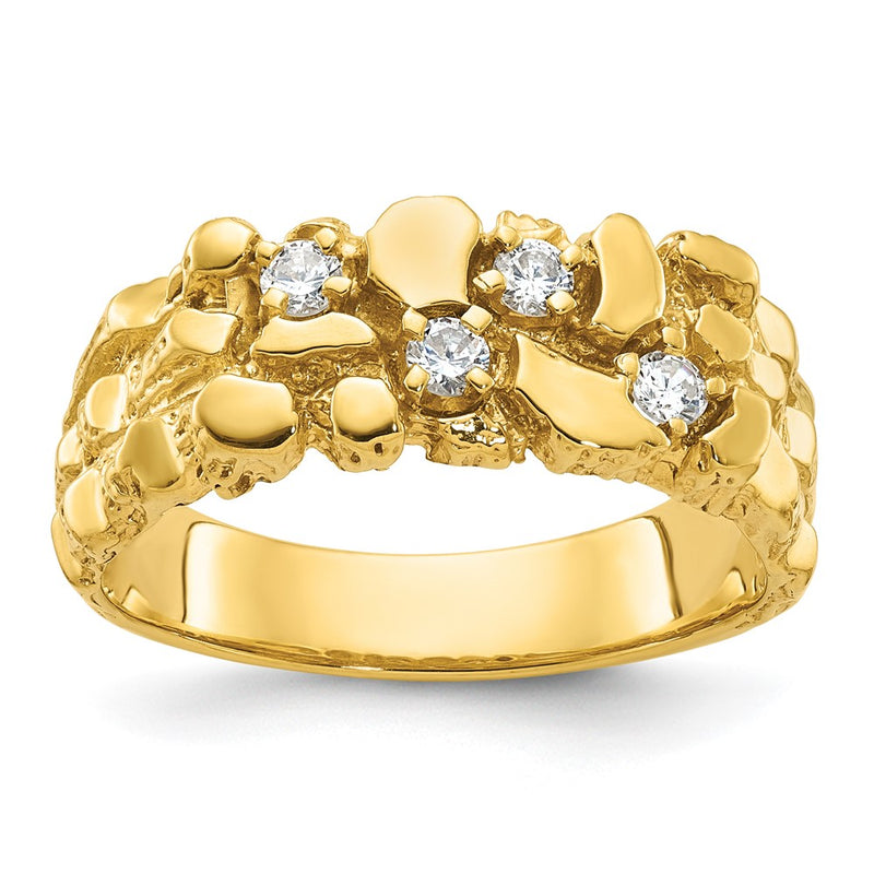 10K Yellow Gold Ibgoodman Men'S Polished Nugget Texture 1/4 Carat A Quality Diamond Ring
